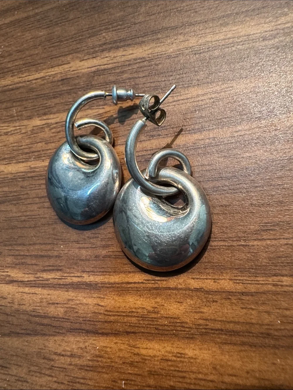 Vintage Silver Loop-and-Disc Dangle Earrings brand unknown, no markings